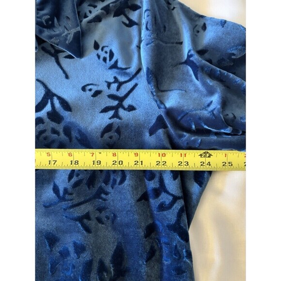 DIANE VON FURSTENBURG Blue Floral Velvet Shirt Women 1X Velour Button Tunic Top - Picture 8 of 8